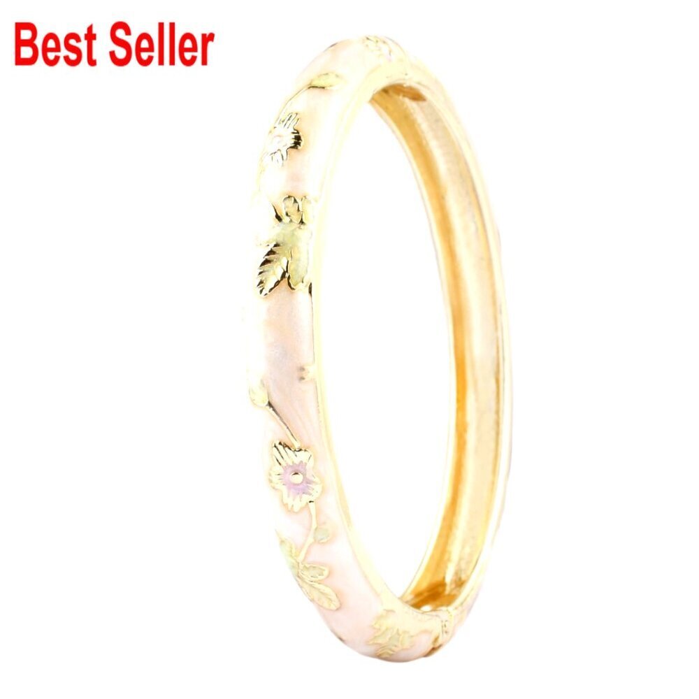 Vintage Flower Bangle Cloisonne Enamel Alloy Bracelet Spring Hinge Clasp